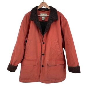 Vintage LL Bean Mens Sherpa Lined Canvas Field Chore Coat XXl Orange Brown